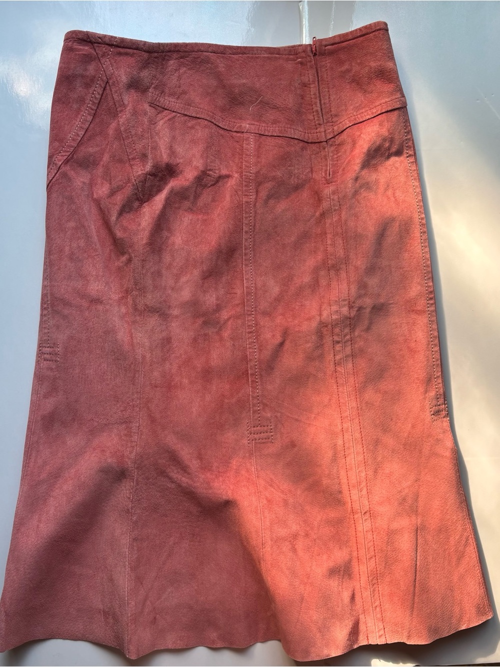 Danier peach coral pink suede paneled midi skirt western 70’s size 38 leather